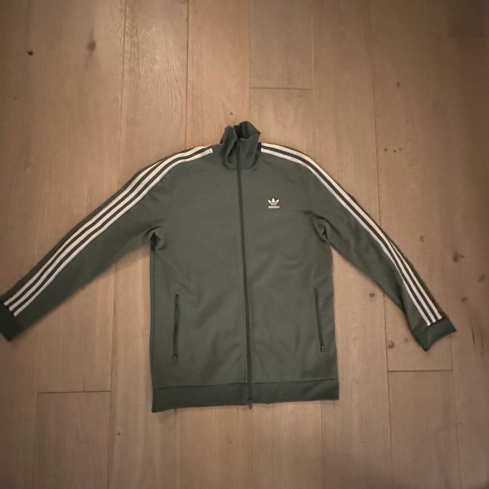 Adidas Olive Jacket with White Stripes